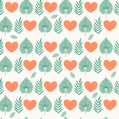 Lovely hand drawn background. Hearts and herbs.