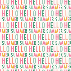 Vector hand drawn lettering. Colorful seamless summer pattern.