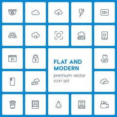 Modern Simple Set of cloud and networking, security, video, photos Vector outline Icons. Contains such Icons as  lightbulb,  network,  blue and more on dark background. Fully Editable. Pixel Perfect