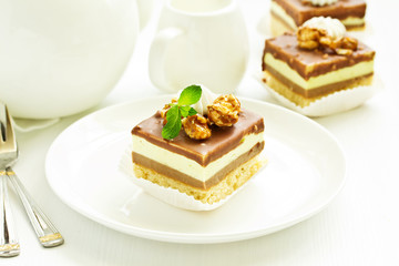 Chocolate Cake with caramel and nuts.