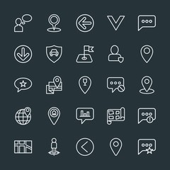 Modern Simple Set of location, arrows, chat and messenger, security Vector outline Icons. Contains such Icons as  failure,  communication and more on dark background. Fully Editable. Pixel Perfect.