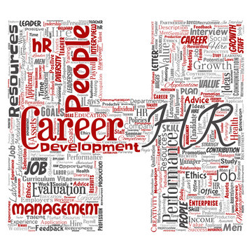 Vector concept conceptual hr or human resources career management letter font H word cloud isolated background. Collage of workplace, development, hiring success, competence goal, corporate or job