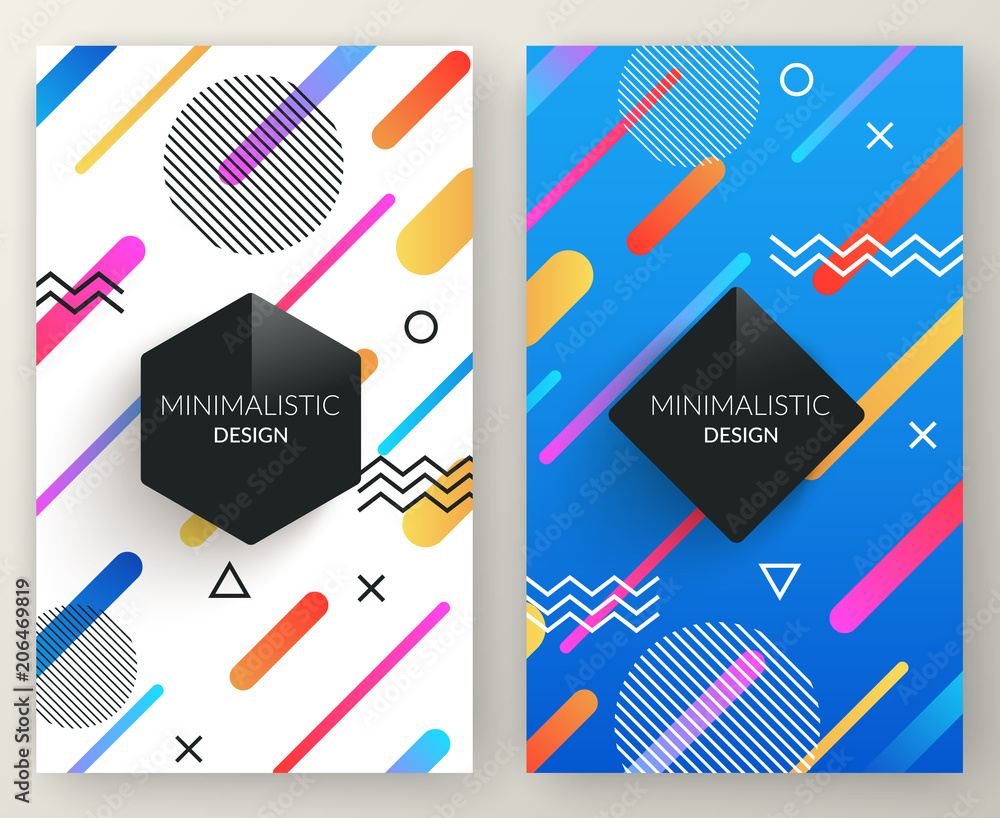 Aufkleber abstract memphis style retro vertical banners with multicolored simple geometric shapes and copy spa