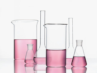 Laboratory Supplies. Glassware With Colorful Chemical Liquid