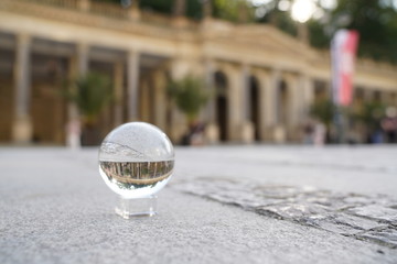 Lens ball with a beautiful view at the Mill Colonnade (Mlýnská kolonáda) in Carlsbad (Karlovy Vary), Czech Republic