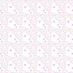 Hearts watercolor seamlless pattern on white background