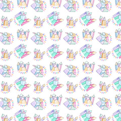 pencil watercolor seamlless pattern school on white background