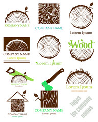  Set a cross section of the trunk with tree rings. Vector. Logo.  Tree trunk cross-section. flat icon.