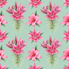  Watercolor illustrations of lily flowers. Seamless pattern © Aleksandra Smirnova