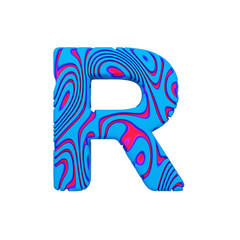 Alphabet letter R uppercase. Sporty font made of blue bold sign. 3D render isolated on white background.