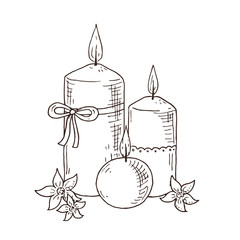 Black and white hand drawn candles with flowers. Doodle illustration. Romantic or religion symbol
