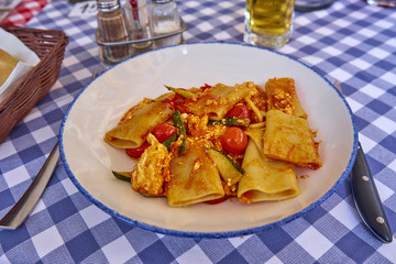 Paccheri Pasta With Zucchini Red Cherry Tomatoe and Riccota Chee