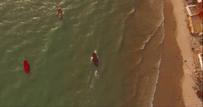 Aerial view of Jagandas, small traditional boats on the beach of Rio do Fogo.