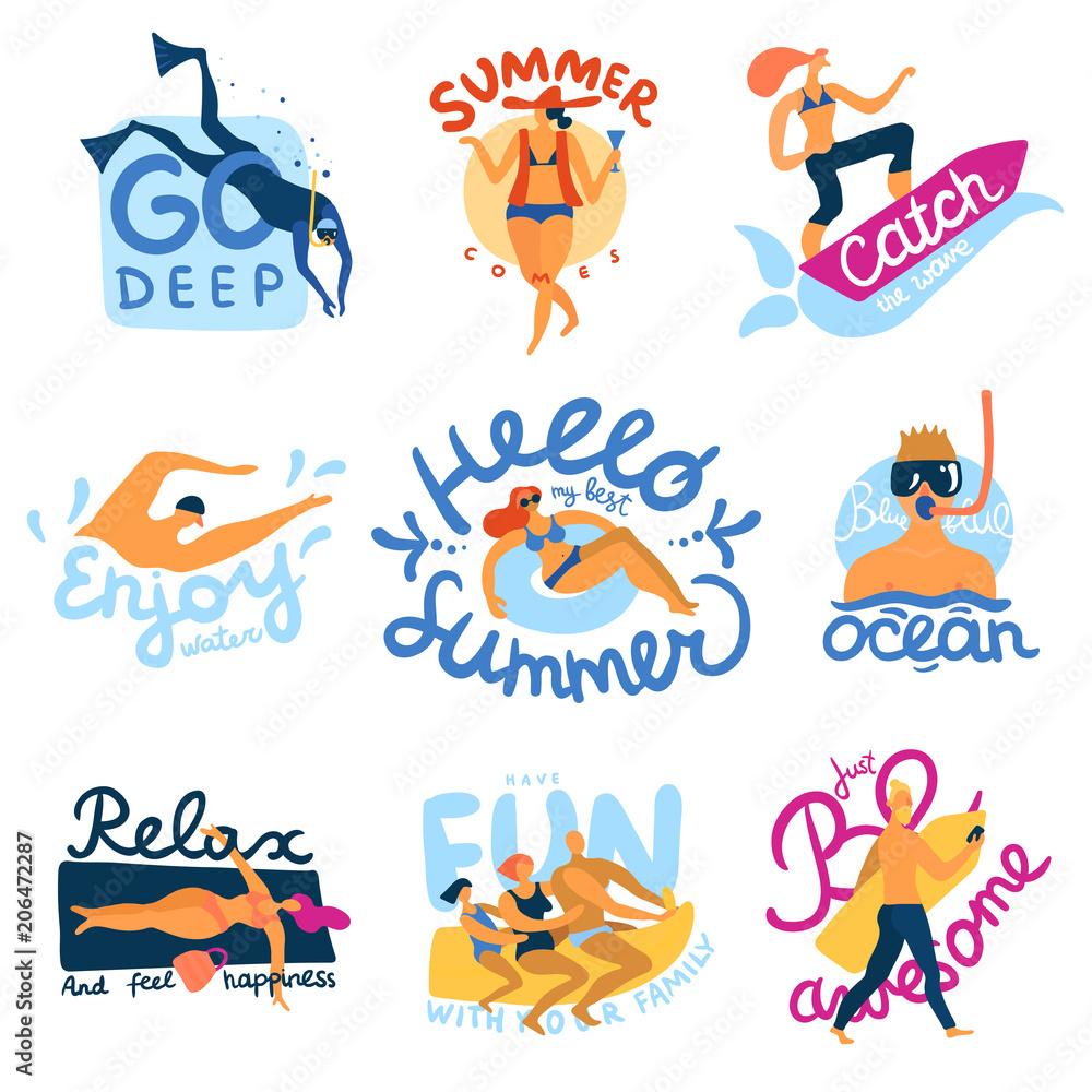 Sticker Sea Activities Emblems Set