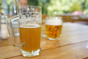 Beer glass on a table at the restaurant
