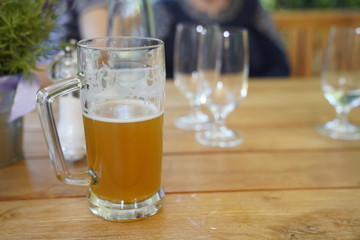 Beer glass on a table at the restaurant