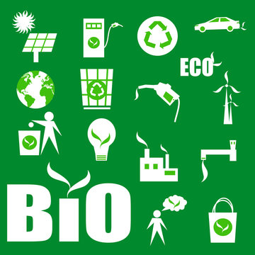 greenk eco icons, isolated on a white