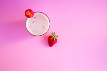 Strawberry milkshake in the glass jar
