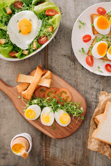 Various ways of cooking chicken eggs. Breakfast with eggs.