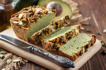 Sliced avocsdo bread with pumpkin seeds