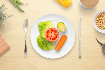 A healthy meal with vegetables. Dietetic foods for slimming. Chickpea, corn, green bean, beets.