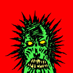 angry green face of a demon. vector illustration
