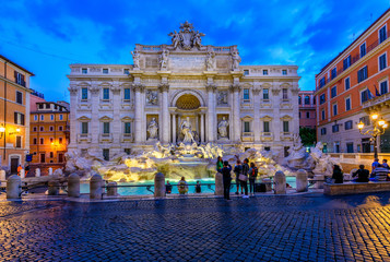 Night view of Rome Trevi Fountain (Fontana di Trevi) in Rome, Italy. Trevi is most famous fountain...