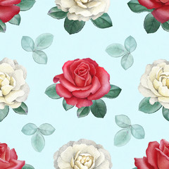 Watercolor illustrations of a roses. Seamless pattern.