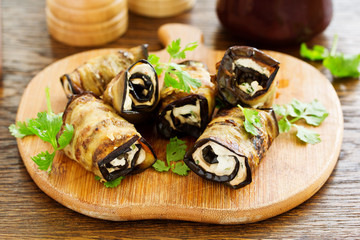 Eggplant rolls with cheese. Georgian cuisine.