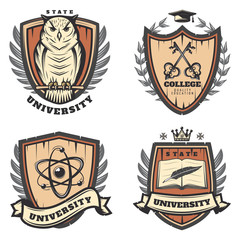 Vintage Colored University Emblems Set