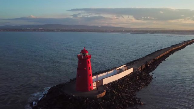 aerial footage of Poolbeg Lighthouse
in Dublin, Ireland