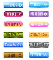 Collection of Web Buttons, Vector Templates, banners and labels, media. Ribbons icons for website or app, navigation menu bars. Elements Set.