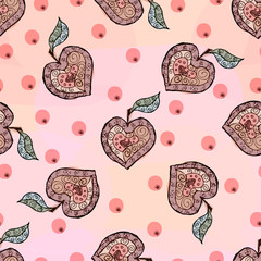 Cotton fabric Apple watercolor berry pattern.