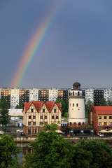 Rainbow over the Lighthouse in Fishing Village, Kaliningrad