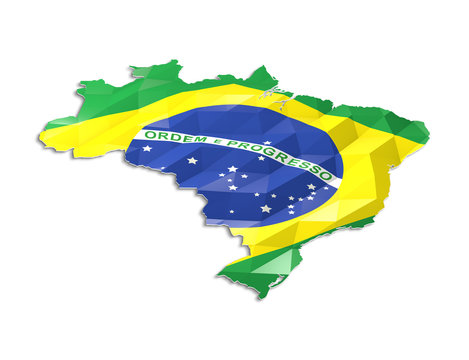 Low poly flag in Map of Brazil