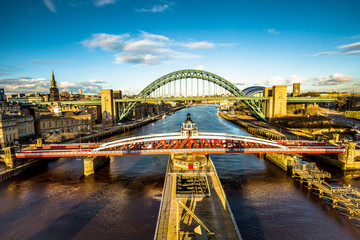 View of Tyne and Swing bridges across river Tyne, Newcastle upon Tyne