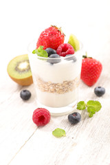 yogurt, cereal and fruits