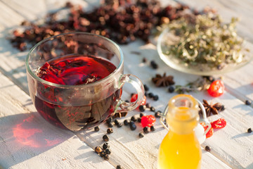 Red Hot Hibiscus tea in a glass mug