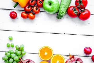 summer food with fresh fruits and vegetables top view space for 