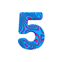 Alphabet number 5. Sporty font made of blue bold sign. 3D render isolated on white background.