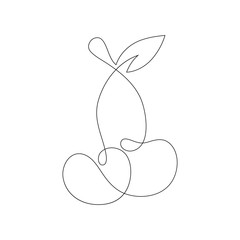Cherry continuous line drawing element isolated on white background can be used for logo or decorative element.