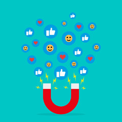 The powerful of marketing is like the magnetic field that drags customer, flat design
