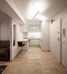 Fototapeta na wymiar Design kitchen in modern apartment with stool