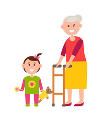 Grandma with Small Granddaughter Colorful Banner