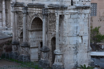 Rome. Panorama and details of the remains of the Forum of Caesar from the Campidoglio.