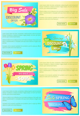 Spring Sale Web Posters Set Discount Promo Labels