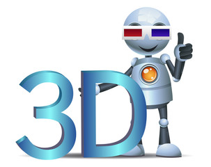 Obraz na płótnie Canvas little robot hold 3d movie symbol