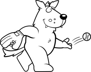 Cartoon Wolf Baseball