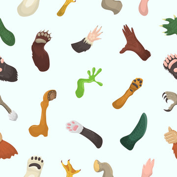Animal paw vector animalistic pets claw or hand of cat or dog and bears or monkey paws illustration mammals pawky hello set seamless pattern background