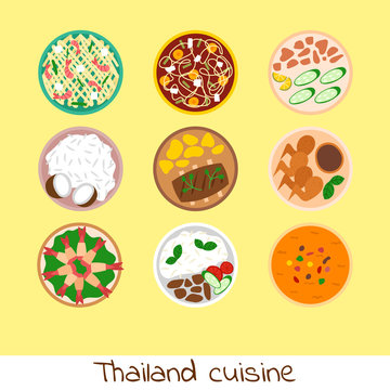 Traditional thai food asian plate cuisine thailand seafood prawn cooking delicious vector illustration.